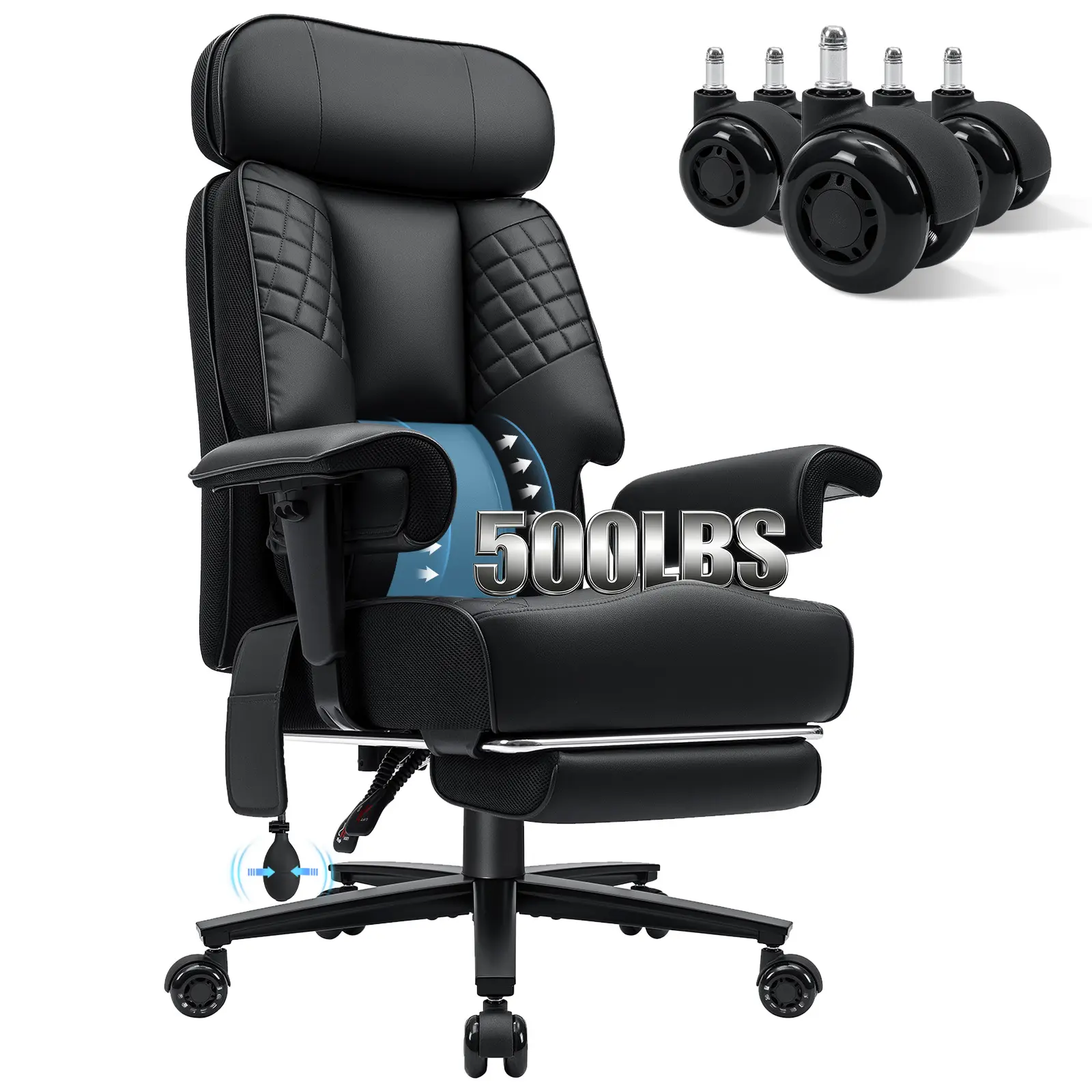 HOFFREE Big and Tall Office Chair 500lbs for Heavy People Executive Office Desk Chair with Wide Seat PU Leather Computer Chair with Adjustable Lumbar Support Black