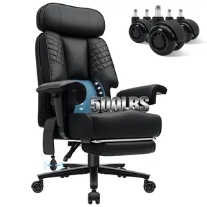 HOFFREE Big and Tall Office Chair 500lbs for Heavy People Executive Office Desk Chair with Wide Seat PU Leather Computer Chair with Adjustable Lumbar Support Black