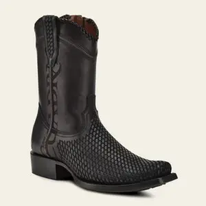 Cuadra Men's CU969 Black Laser-Woven Narrow Square Toe Zipper Boot (EE Wide)