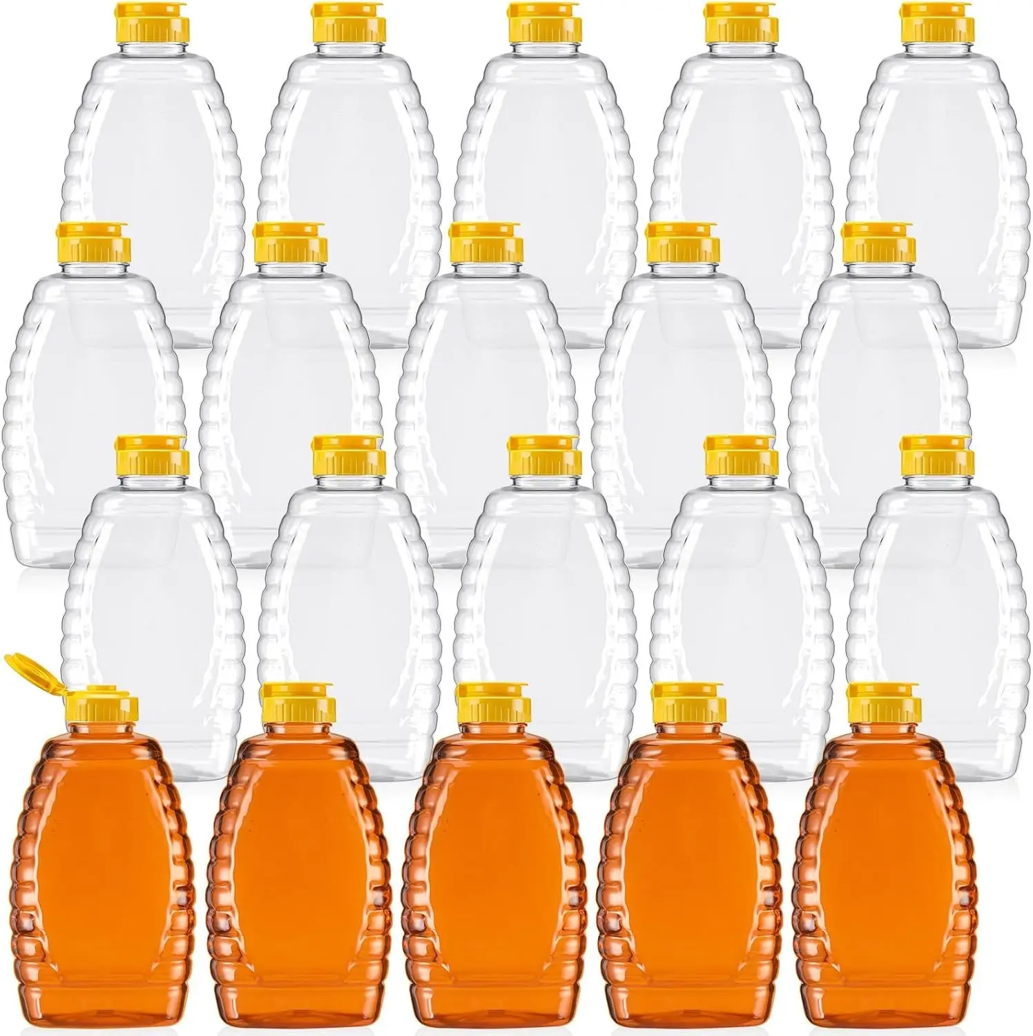 20 Pieces 32 oz Plastic Honey Jars Clear Plastic Honey Bottles with Lids Container Dispenser with Flip Lid Empty Squeeze Bottle for Easy Storing and Dispensing(Classic)