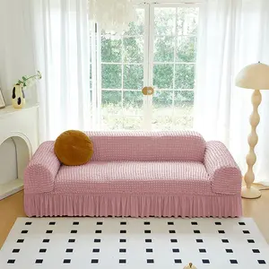 Solid Color Sofa Cover with Skirt, 1 Count Non-slip Sofa Slipcover, Decorative Sofa Cover for Home Living Room Bedroom Hotel Dormitory, Sofa Couch Covers