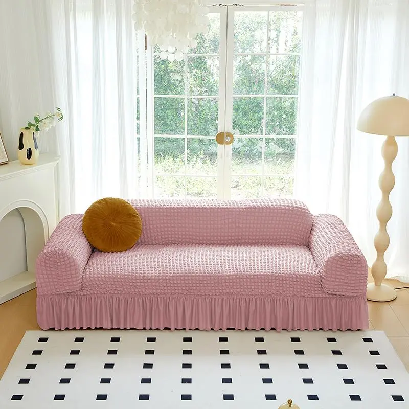Solid Color Sofa Cover with Skirt, 1 Count Non-slip Sofa Protector Slipcover, Decorative Sofa Cover for Home Living Room Bedroom Hotel Dormitory, Slipcovers for Couches and Sofas
