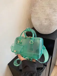 1pc Ladies' Jelly Boston Bag, a cute summer-style accessory paired with a matching coin purse, perfect for beach trips, casual gatherings, and everyday summer outings