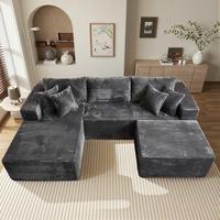 3 Seat Grey L Shape Sofa Left Chaise & Ottoman