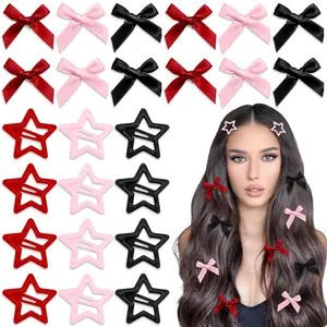 24 count  Hair Bow Metal  Hair Clips Satin Bow Hair Clips  Red Hair Bows Y2K Hair Accessories for Women Girls