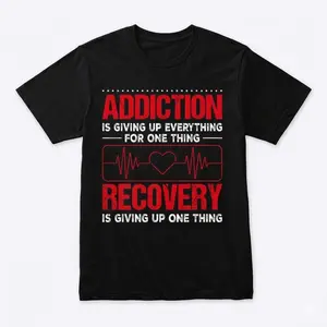 Cotton Short Sleeve Addiction VS Recovery AA NA Heartbeat For A Clean Sober Life T-Shirt For Men Women