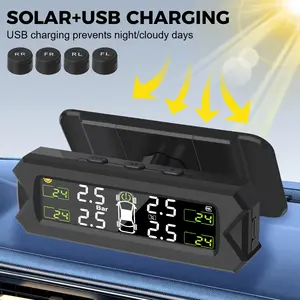 Tire Pressure Monitoring System Car TPMS Solar Power Tyre Pressure Sensor Auto Security Alarm Temperature Warning
