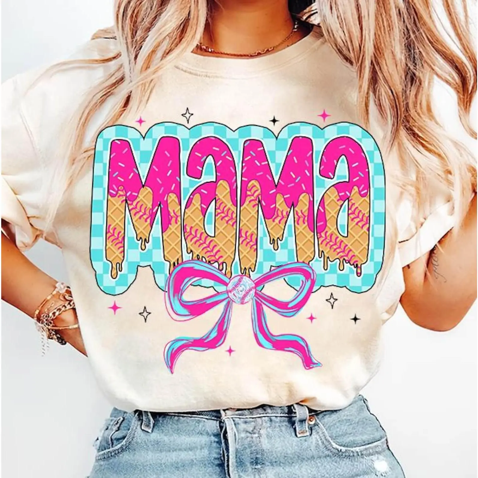 Baseball Mama Coquette Drip Comfort colors T-Shirt, Baseball Ice Cream Drip Game Day Mom Dripping Brushstroke Graphic Tee Shirt