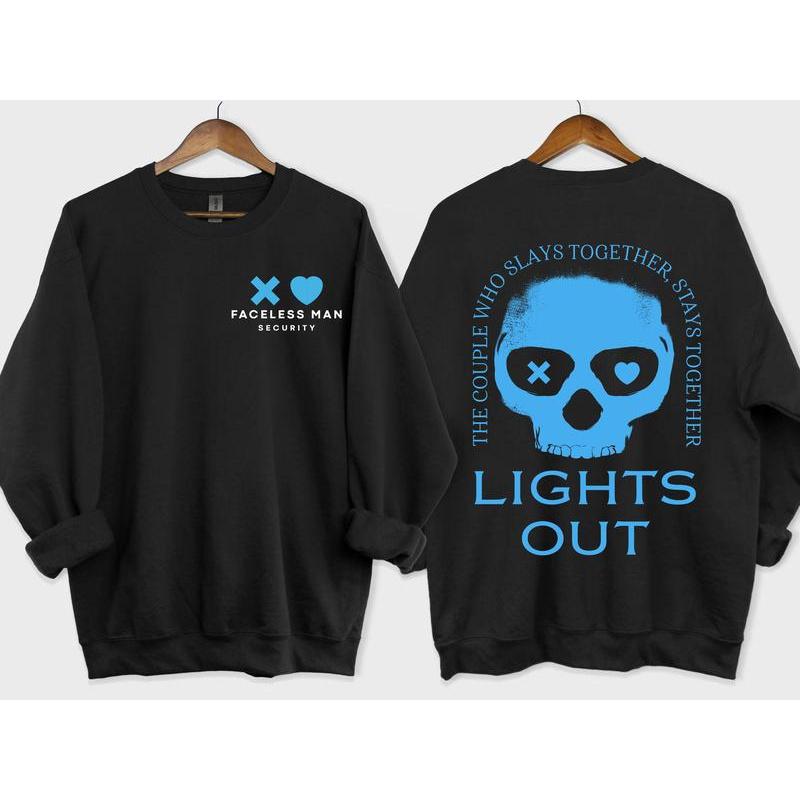 [Graphic Hoodie]💀Lights Out Hoodie & T-Shirt – Blue Skull Graphic Pullover, Dark Romance Sweater, Into Darkness Unisex Streetwear, Casual Fall Outfit, Trendy Oversized Hoodie, Gift Idea for Men & Women, Gothic Book Merch