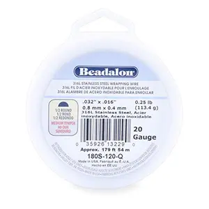 Beadalon 316L Stainless Steel Wrapping Wire, Half Round, 20 Gauge, 179 feet, 1/4 Pound