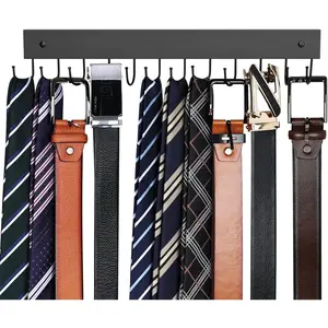 Belt Hanger Wall Mounted, Wooden Belt Organizer Max 12 Storage Capacity, 180° Rotating Space Saving Hangers for Ties, Tank Tops, Scarves, Bras, Keys, Bags 1 Pcs Black