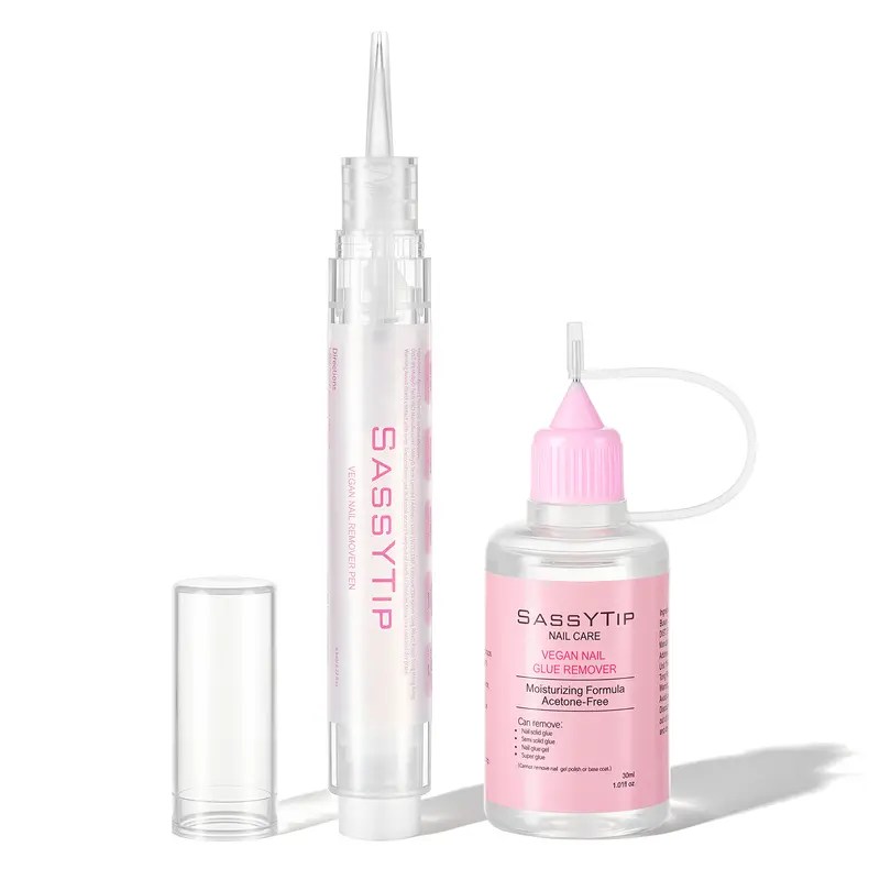 SASSYTIP Refillable Nail Remover Pen (6.5ml/30ml) - Click&Remove Design, Vegan Jojoba Oil-Infused Formula, Manicure Polish Debonder for Press Ons, UV Glue Adhesive Remover for Healthy Nails
