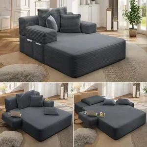 Bellemave Classic Oversize Corduroy Chaise Lounge - Luxurious Plush Text, 3 Pillows, Pre-Assembled Convertible Sofa Bed, Storage Pocket, Frameless Design, Plush Foam, Ideal for Small Spaces, Living Room
