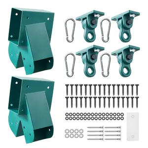 VEVOR Swing Set Brackets, Heavy-Duty A-frame Set Hardware, with 2 A-Frame Swing Brackets & 4 Hangers, Sturdy for Playground Backyard Park Equipment Mounting Parts Outdoor, Hardware Included, Green