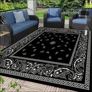 1pc Vintage Bandana Print Rug 31x20inch/ 78x50cm Black White Paisley Print Crystal Velvet Machine Washable Non-Slip Area Rug for Living Room Bedroom Bathroom Bedside Indoor Outdoor Entryway Doormat Home Decor
