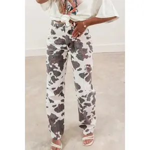 Brown Cow Spots Printed Multi Pocketed Jeans