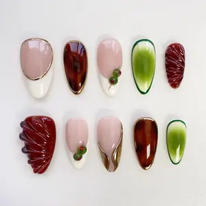 Cool Martini girl/Green Press On Nails/Simple Nails/Olive Nails/French Tip Nails/Chrome Nails/Gold Nails/Tortoise Nails/Birthday Aura Nails