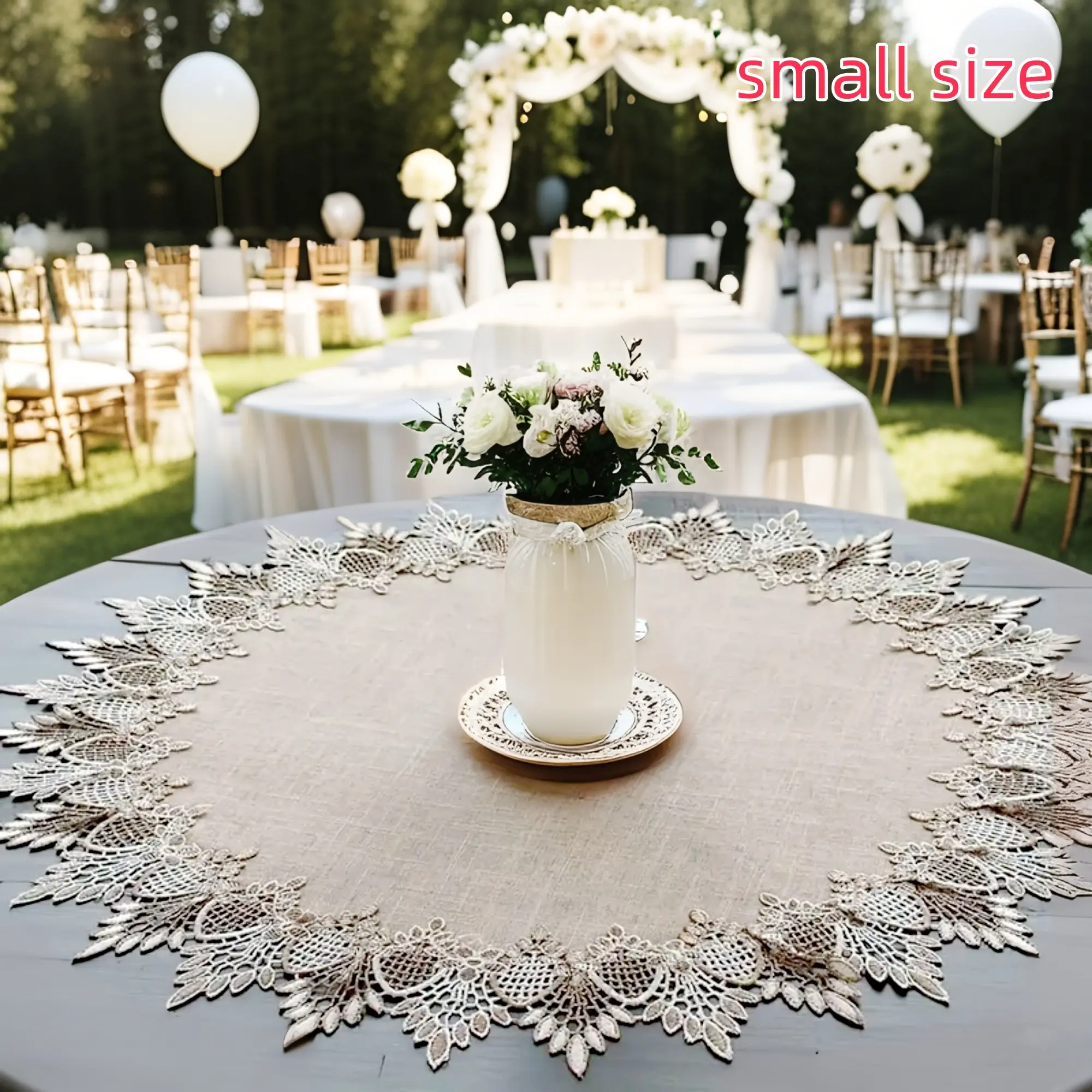 Vintage Lace Round Dining Table Coffee Mat, Bohemian Style Polyester Fiber Decorative Coaster Pad, Home Decor for Wedding Gifts & Party Decoration