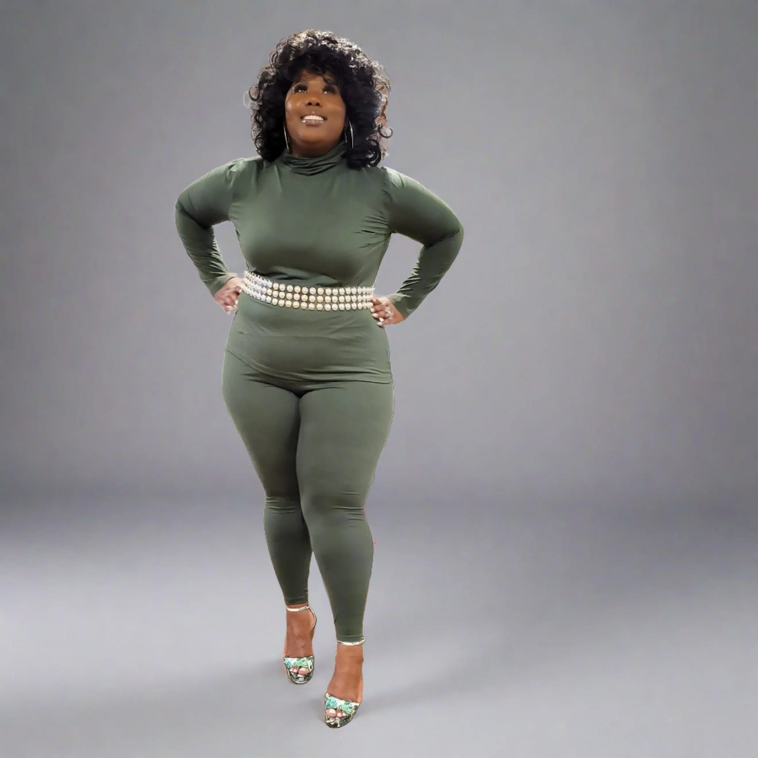 Olive Green Microfiber Turtleneck & Legging Set