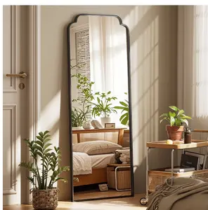 21"x64" Arched Floor Mirror with Curved Top Modern Decorative Full Length Mirror with Deep Frame, Black