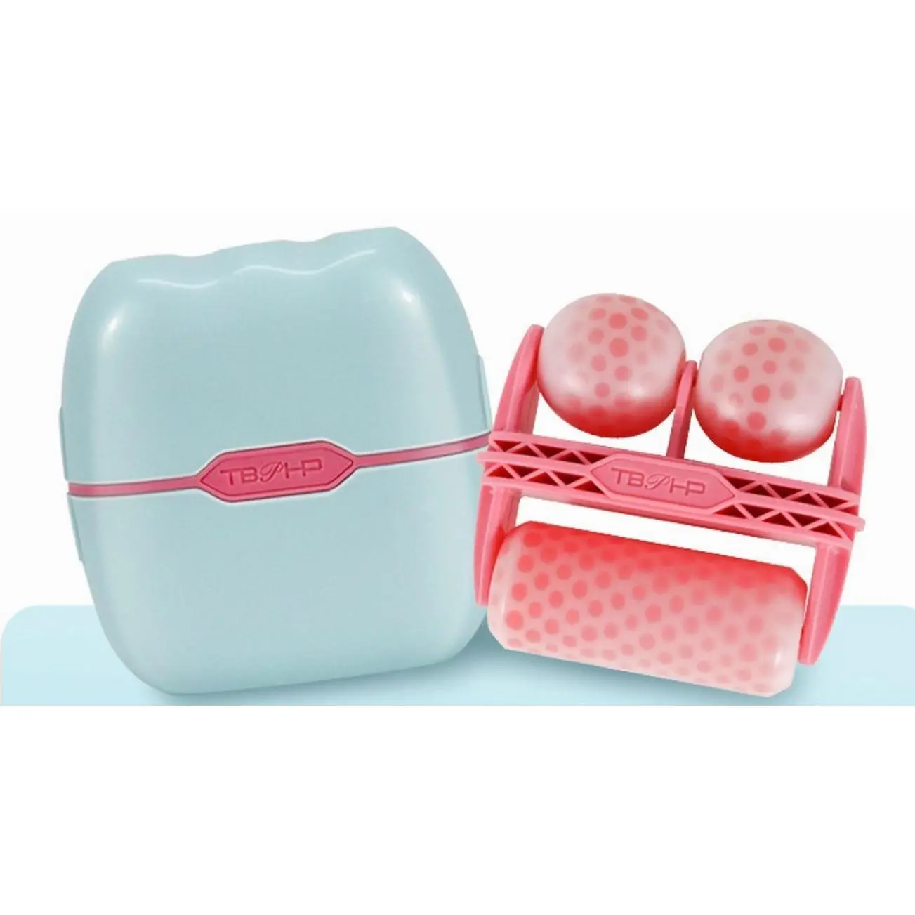 2 in 1 Dual Head Facial Roller Massager, ABS Plastic Handheld Skin Care Tool, Compact Travel Friendly Design, Pink and Blue