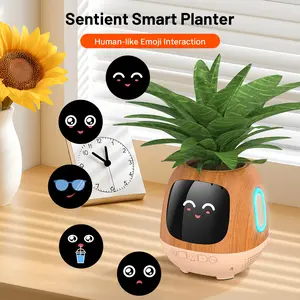 Smart Flowerpot, Intelligent Planter, Multiple Expressions, 7 Smart Sensors & Ai Chips Make Plant Care Easy & Fun for Living Room, Plant-Free