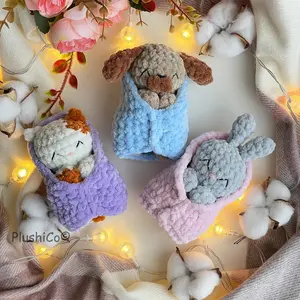 PlushiCo Amigurumi Crochet  Set No-Sew Sleeping Cat Bunny & Dog Mini Snuggler Plushies Beginner Friendly Design