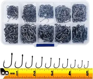 300PCS Small High-Carbon Steel Barbed Fishing Hooks with Holes, 10 Specifications of Fishing Hooks, Portable Boxed Hooks, Hooks That Can Adapt to Various Fishing Environments