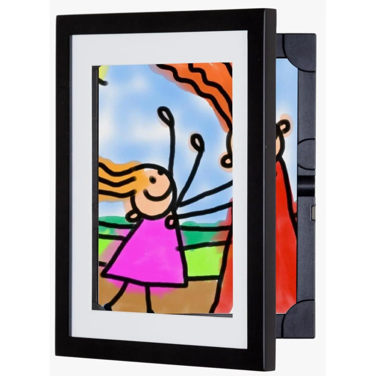 Lil  Art Cabinet, Stores up to 50 count of 8.5 x 11 inch Art, Outer Wooden Frame Dimensions 11.75 x 14.75 inches, Changeable  Art Frame, Front Opening, Black