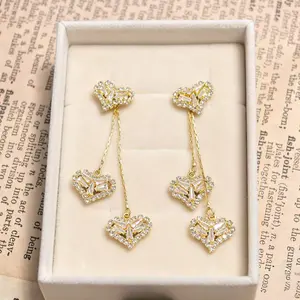 Heart Tassel Dangle Earrings for Women - 2-Way Wear Sparkling Cubic Zirconia Statement Earrings, Luxury Vintage Y2K Trendy Fashion Jewelry Gifts Two-Way Chic