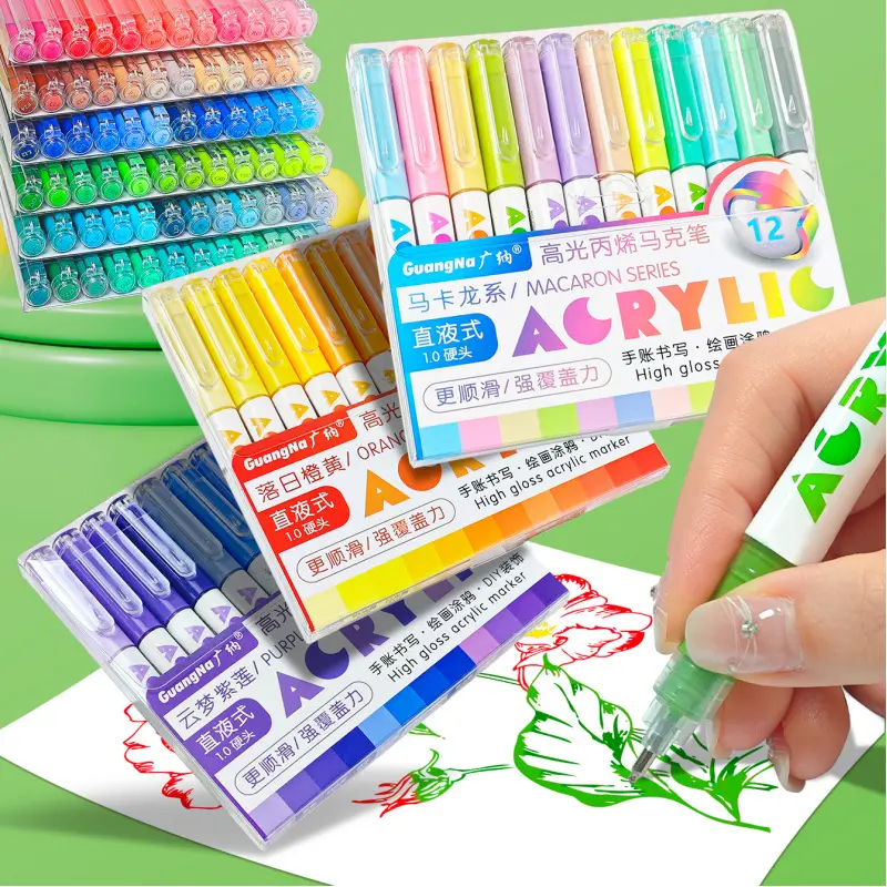 GuangNa High Gloss Acrylic Markers,1mm Bullet Nib Acrylic Paint Pens,Bright Colors,Big Capacity ink,Wide Range of Uses,For Rock Painting, Canvas, Wood, Glass, Ceramic, Fabric, Plastic, Egg,Art Markers Set,Art Drawing Supplies,Gift For Back To School