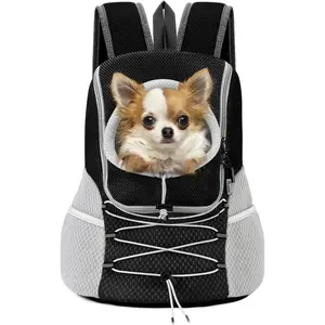 Pet Dog Carrier Backpack, Puppy Dog Travel Front Carrier for Small Medium Dogs Cats, Adjustable Breathable Backpack with Safety Strips for Hiking, Walking (Black M Up to 10 lbs)