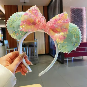 Factory Direct Wholesale Amusement Park Headbands Cute Funny Bowknot Mickey Headbands Hair Accessories with Tiara Charms
