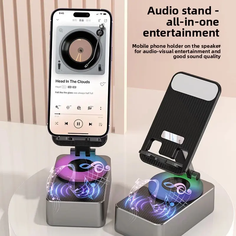 5-in-1 Wireless Bluetooth Speaker & Audio Stand, Rotatable Foldable Multifunctional Desktop Speaker with Colorful LED Lights, Portable Phone Holder for Home Organization, Wireless Speakers, Bluetooth Speakers