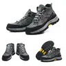 Shenganton Men's Korean Preppy Patchwork Lace-Up Round Toe Steel Toe Work Safety Boots, Puncture-Safe, Breathable Non-Slip All-Season Footwear with Durable Rubber Soles for Construction, Warehouse