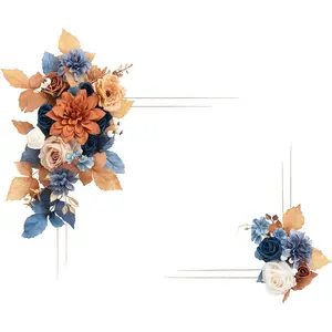 Lings Moment Artificial Welcome Sign Swag  Wedding Arch Flowers Backdrop Decor Floral Garland for Ceremony Party Reception Orange Terracotta Navy Blue