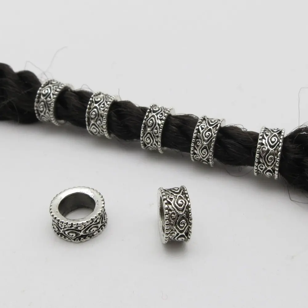 5 Piece Antique Silver Dreadlock Rings 7mm Medium Dreadlocks
