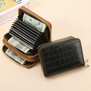 wallet women Genuine Leather Zipper Credit Card Holder RFID Blocking Small Accordion Wallet with Coin Pouch affordable  wallet