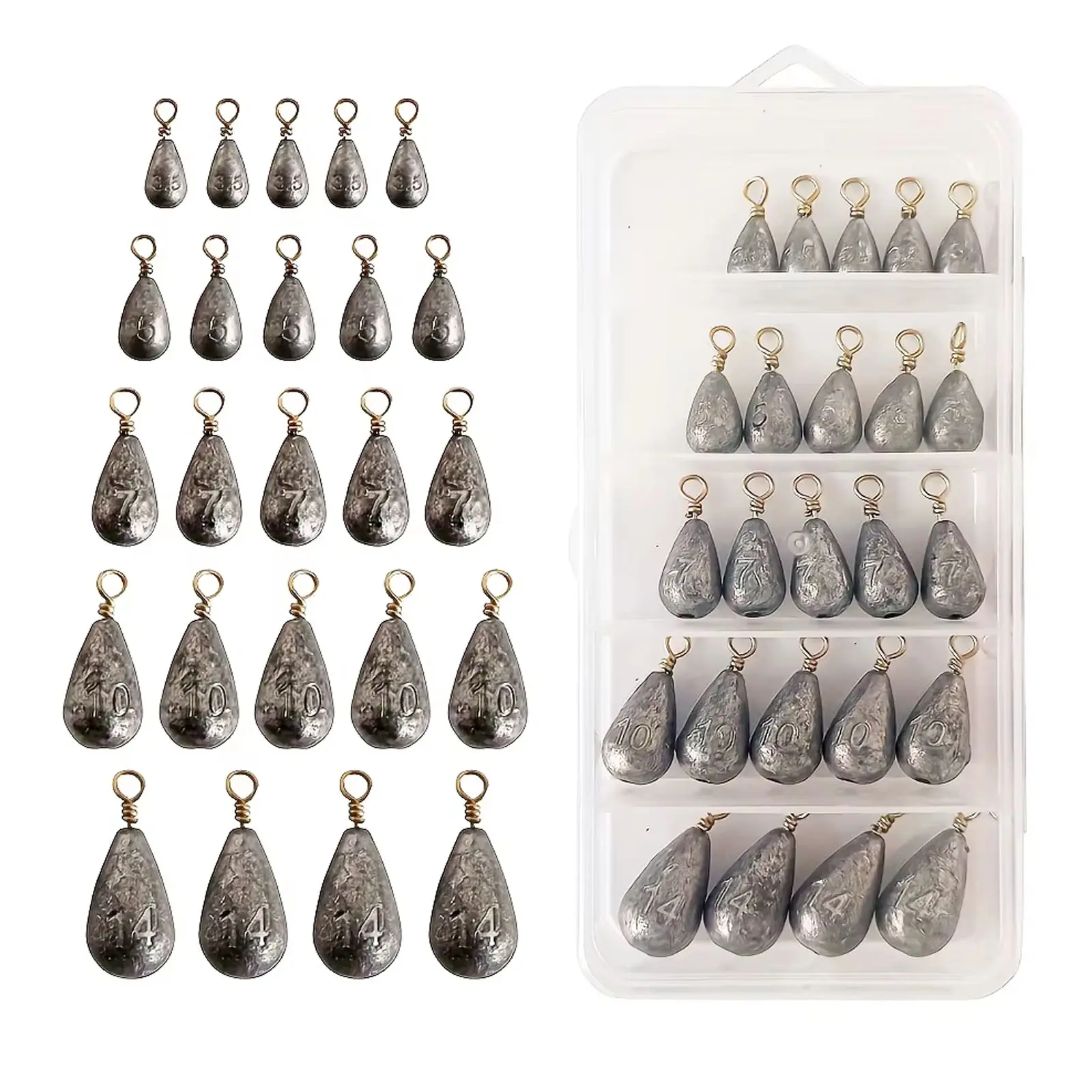 Fishing Weights Sinkers Kit, 24pcs Various Bass Casting Weights Drop Shot Sinkers Catfish for Saltwater Freshwater Fishing
