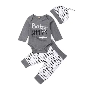 Ma&Baby Fashion Baby Boy Girl Clothes Baby Shark Bodysuits  Rompers Tops Shark Pants+Hat 3PCS Outfits Set
