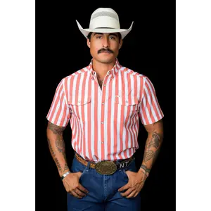 The Liam in Salmon - Short Sleeve Pearl Snap Shirt (FINAL SALE)