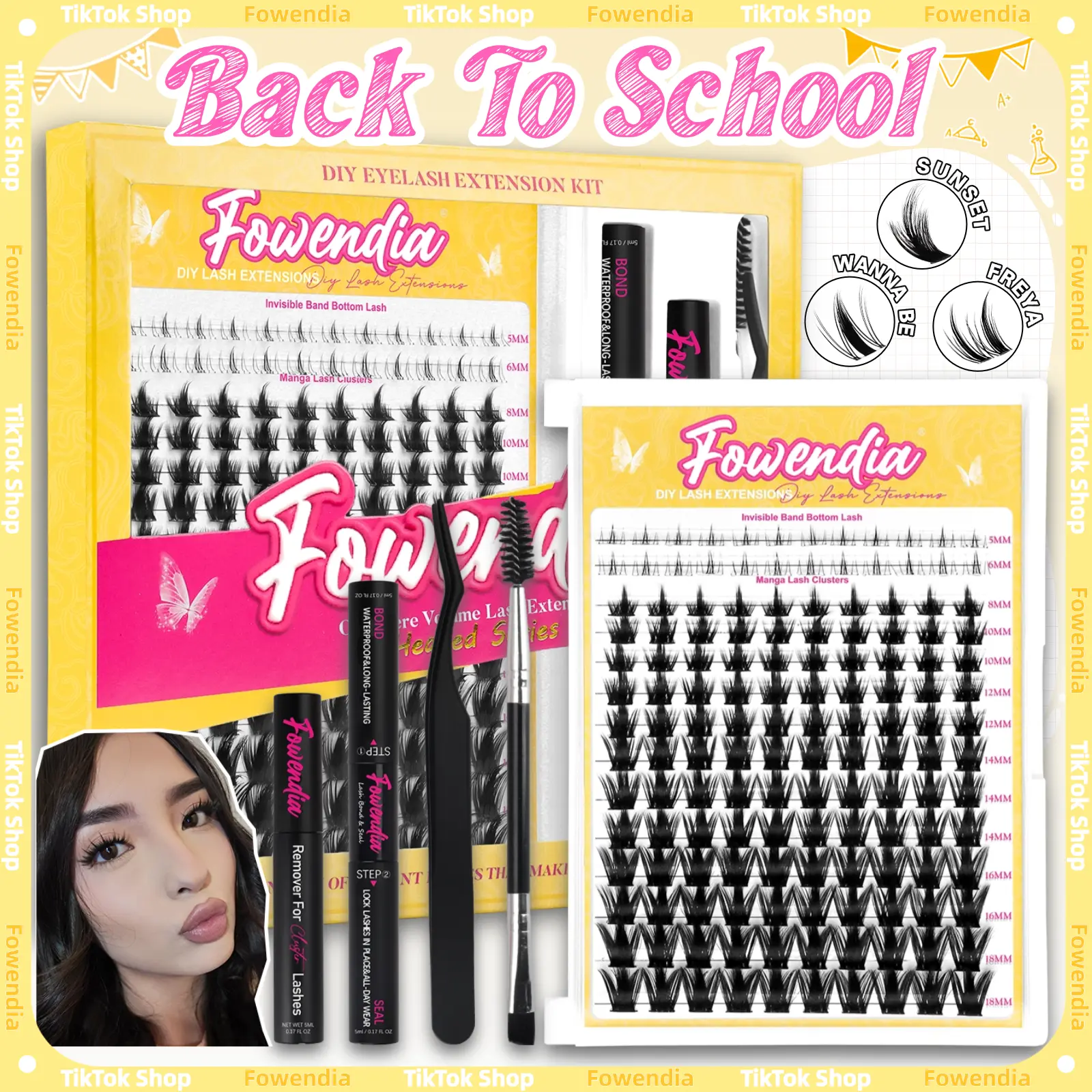 Fowendia California Sunset Wanna Be Freya Manga Lashes Cluster C D Curl DIY Lash Extension Kit and Lash Clusters 8-18mm with Bond Seal and Remover - Ultra-Thin Transparent Bands, Lash Magic Anime False Lash Extension Kit dealsforyoudays,back to school