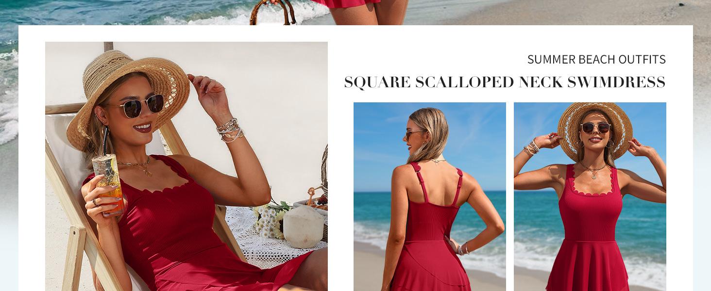 Charmo Women One Piece Swim Dress  Full Coverage Bathing Suit Mesh Sheer Swim Skirt Swimwear Tummy Control Swimsuit