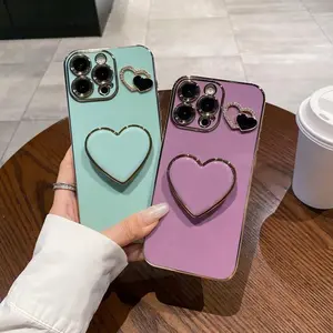 Electroplated Heart Butterfly Stand Cellphone Case Protector, Compatible with iPhone 16 15 14 13 12 11 Plus Pro Max, Soft Cover with Stand Feature Protection