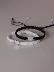 Boho Style Heart Charm Braided Bracelet, Stainless Steel Jewelry for Women & Men, Trendy All-match & Exquisite Jewelry for Birthday Gift, Matching Heart Bracelets