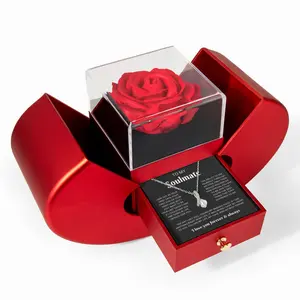 Soulmate Rose Box Set with 14k White Gold Alluring Beauty Necklace Eternal Rose Valentine's Day Gift for Girlfriend Wife