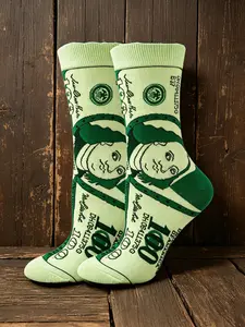 Dollar Sign Print Mid-Calf Socks, Comfortable Breathable Material, Non-Irritating Long Wear, Ideal for Daily Fashion