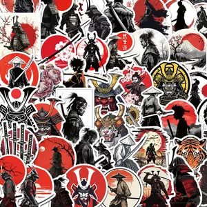 Samurai Pattern Sticker, 50pcs/set Waterproof Self Adhesive Decor Paper, Decor Sticker for Gift Greeting Card Water Bottle Laptop Phone, Ornaments