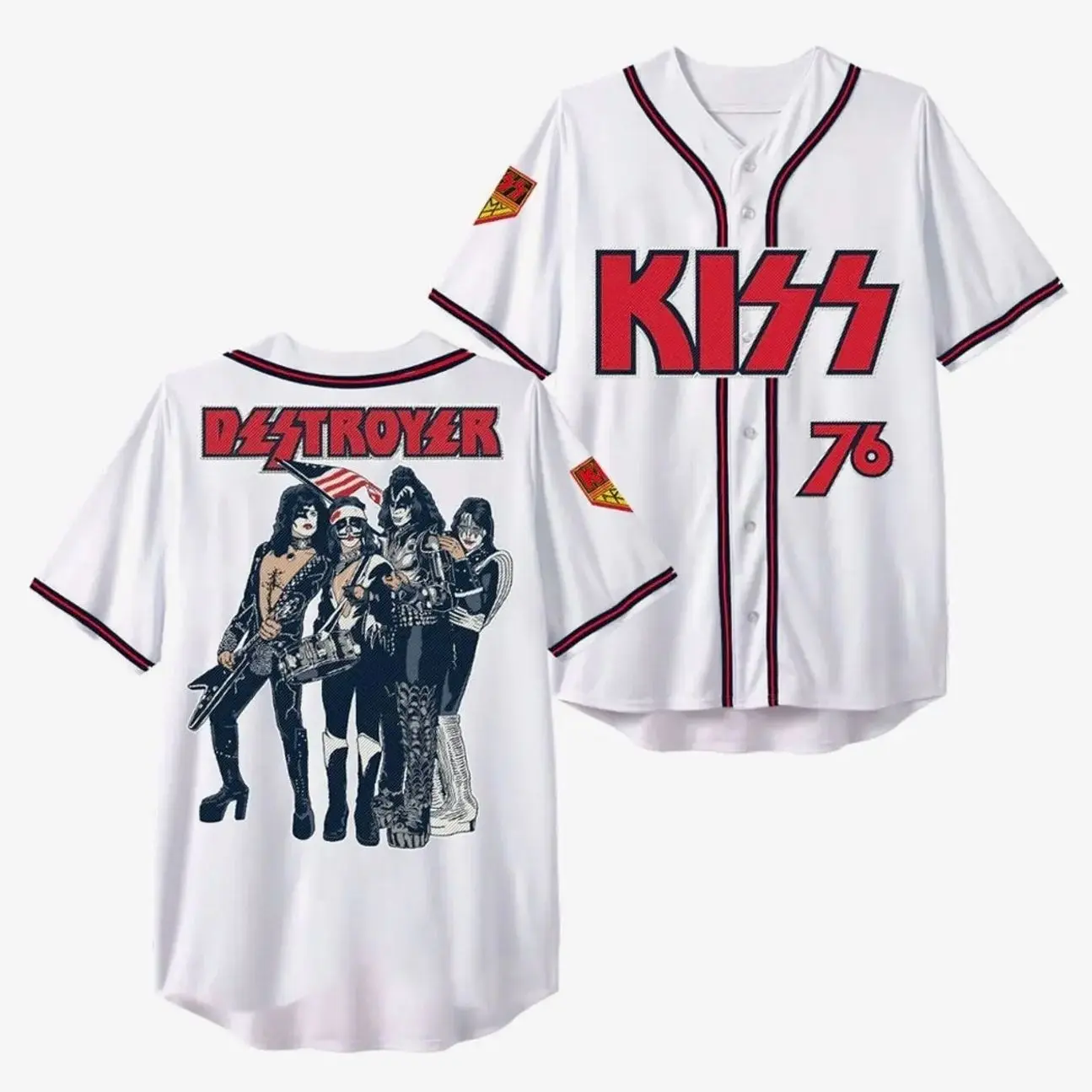 KISS Destroyer '76 Baseball Jersey, KISS Band Tour 2026 Fan Jersey, Classic Rock Button Up Shirt, Vintage Band Merchandise, Unisex Concert Gift for Rock Lovers ZN5