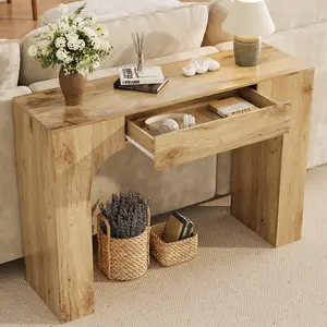 47 in Long Console Table with Drawer, Wooden Rectangular Sofa Table Behind The Couch, Industrial Farmhouse Entryway Foyer Hallway Tables for Entrance, Living Room(U-Shaped)